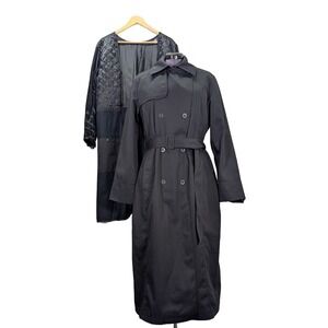 Pendleton‎ Trench Coat Women's Large Black Long Belted Quilted Liner